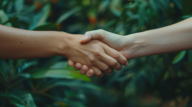 Close-up shot of two hands clasping each other in a firm handshake embodying the power of friendship and partnership