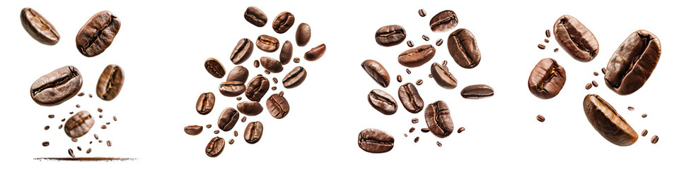 Flying delicious coffee beans- Hyperrealistic Highly Detailed Isolated On Transparent Background Png File - obrazy, fototapety, plakaty