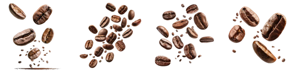 Foto op Plexiglas  Flying delicious coffee beans- Hyperrealistic Highly Detailed Isolated On Transparent Background Png File © Wander Taste