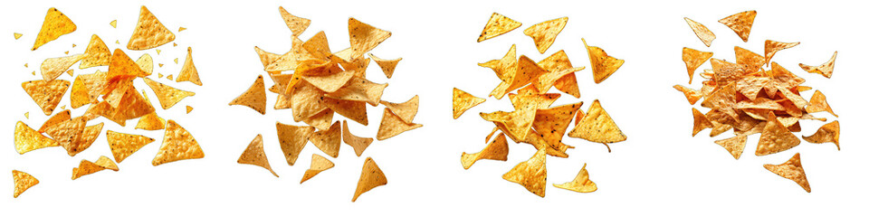 Flying delicious nachos chips-  Hyperrealistic Highly Detailed Isolated On Transparent Background...