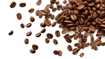 Top view of roasted coffee beans isolated on white background with copy space. Coffe beans with white space

