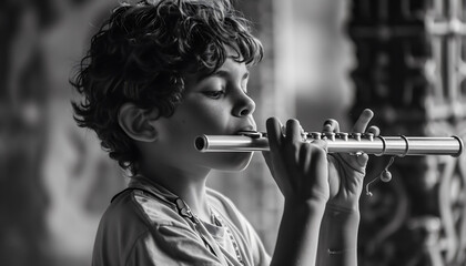boy plays the Flute.