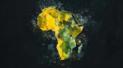 Watercolor illustration of Africa map on white background. Concept of droughts in Africa - obrazy, fototapety, plakaty