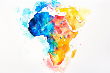 Watercolor of Africa map. Shape of the African continent. Concept of desertification in Africa