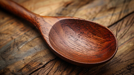 wooden cutlery spoon close shot from above - obrazy, fototapety, plakaty