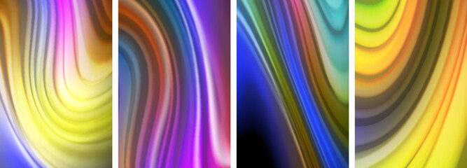 Rainbow color liquid. Wave lines poster set for wallpaper, business card, cover, poster, banner, brochure, header, website