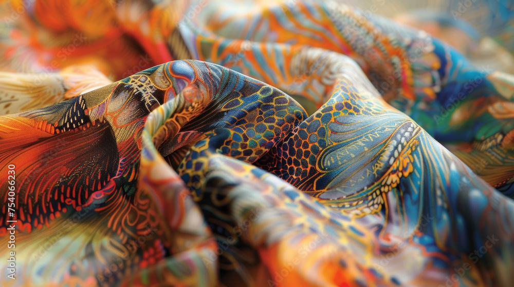 Poster a detailed view of a digitally printed fabric highlighting the intricate and lifelike detail of the 