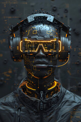 Portrait of futuristic cyborg man with virtual reality headset