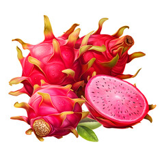 Dragon fruit, pitaya isolated on white transparent background with clipping path