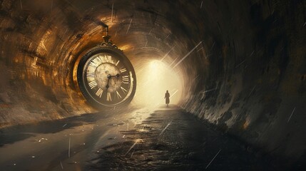 Paradoxes of Time: A Journey Through the Unforeseen, Depicts a Person Passing Through a Tunnel of Time, Time Travel Concept