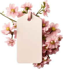 price tag with pink flower decoration isolated on white or transparent background,transparency 