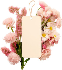 price tag with pink flower decoration isolated on white or transparent background,transparency 