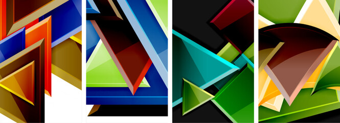 Glossy triangles geometric poster set for wallpaper, business card, cover, poster, banner, brochure, header, website