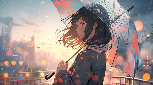 beautiful anime woman carrying an umbrella