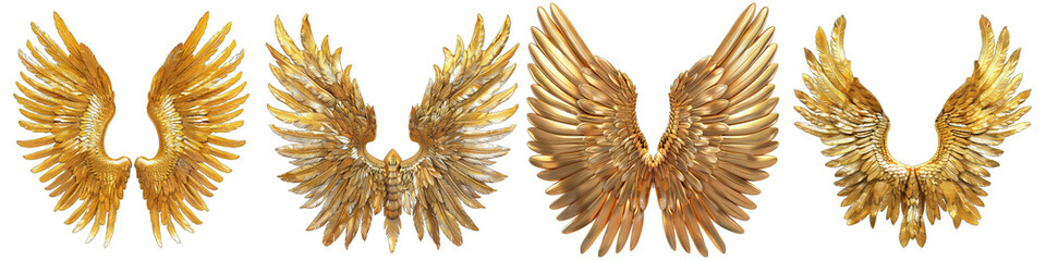 Golden wings  Hyperrealistic Highly Detailed Isolated On Transparent Background Png File