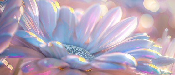 Holographic Blossom: Daisy petals bloom with holographic splendor, their glossy surface casting iridescent reflections. - obrazy, fototapety, plakaty