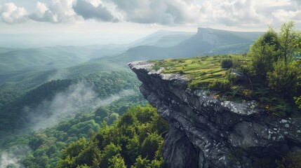 Horizontal cliff shelf jutting out from the mountainside with the Appalachian range in the background. 8k - Powered by Adobe