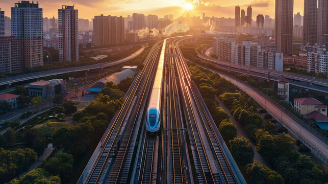 traffic in the city at night, The evolution of transportation infrastructure, considering the integration of hyperloop systems, smart highways, and electric charging networks realistic stock photograp