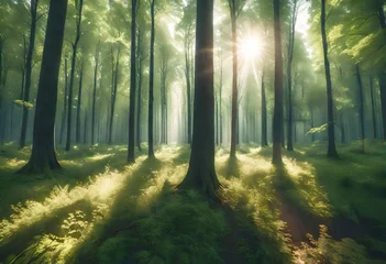 Deurstickers morning in the forest © ranvvoo