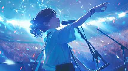 Vibrant concert band solo girl anime idol singing - obrazy, fototapety, plakaty