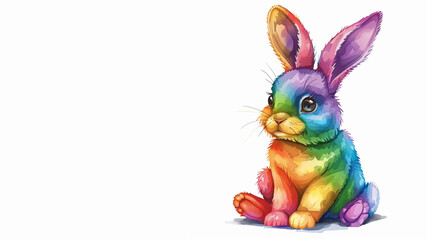Fototapeta na wymiar Rainbow Watercolor Bunny Rabbit Isolated on a White Background With Copy Space