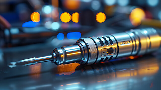 Pentalobe screwdriver on table, metal.