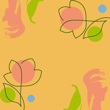 yellow spring background with floral line art. free copy space design. vector for poster, banner, social media, web.