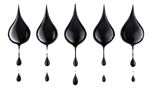 black paint or ink oil drops isolated on a transparent background. PNG, cutout, or clipping path.	
