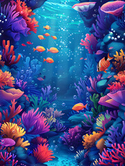 Fototapeta na wymiar Immersive underwater digital artwork featuring oceanic shades and seamless patterns, showcased with detailed precision and vibrant hues, evoking a fantasy world with a touch of elegance and playfulnes