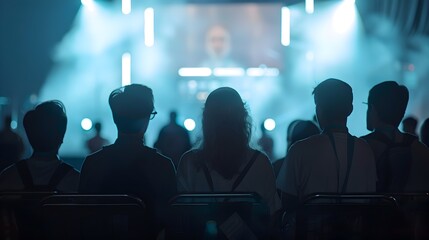 Audience Enjoying Show at Event with Moody Lighting, To convey a sense of excitement and engagement at a next-gen AI convention