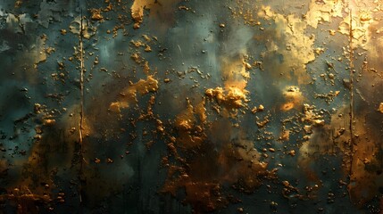 Industrial Textured Background with Gold and Blue Tones, This textured background can be used as a visual backdrop or focal point for design projects - obrazy, fototapety, plakaty