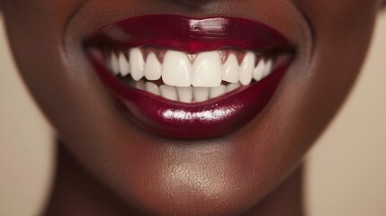 Black Womans Radiant Smile in Burgundy Lipstick