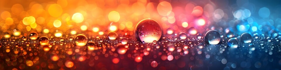 Vibrant Abstract Background with Raindrops and Glowing Lights on Multicolored Gradient