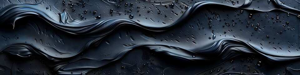 Abstract Wavy Liquid Oil Texture on Black Background, To add a unique and striking visual element to a variety of projects, such as advertisements, - obrazy, fototapety, plakaty