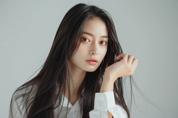 Korean model presenting her oily hair