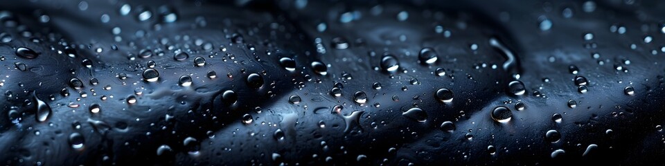 Raindrops on Dark Blue Fabric, This captivating and detailed image of raindrops on a dark blue fabric is perfect for designers looking to add a touch