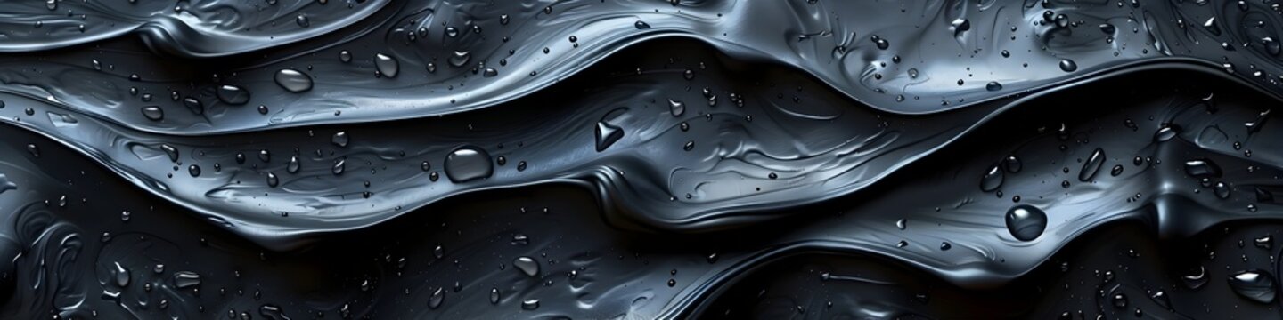 Abstract Black Background with Wavy Liquid and Water Drops, To be used as a high-quality, high-resolution stock photo for advertising, marketing,
