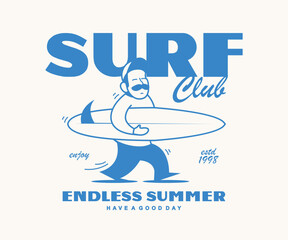 Vintage illustration of surf club, surfing, vector t shirt design, vector graphic, typographic poster or tshirts street wear and Urban style