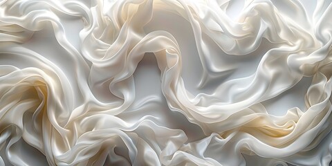 Ethereal Swirls of White Silk Fabric Digital Art with Soft Luster and Fluid Movement