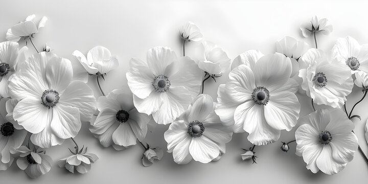 Grayscale and Black and White Anemone Flowers with Intricate Details, To provide a high-quality and versatile stock photo of anemone flowers,