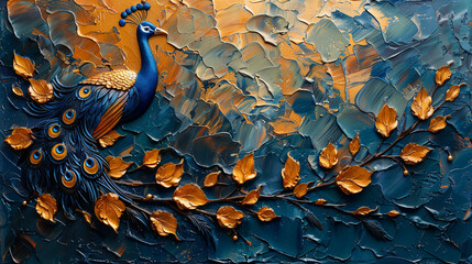 Abstract artistic background. Decorative artistic background with peacock, retro, nostalgic, golden brushstrokes