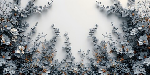 Minimalistic Grey Floral Wreath on White Background - Nature-Inspired Wallpaper Illustration