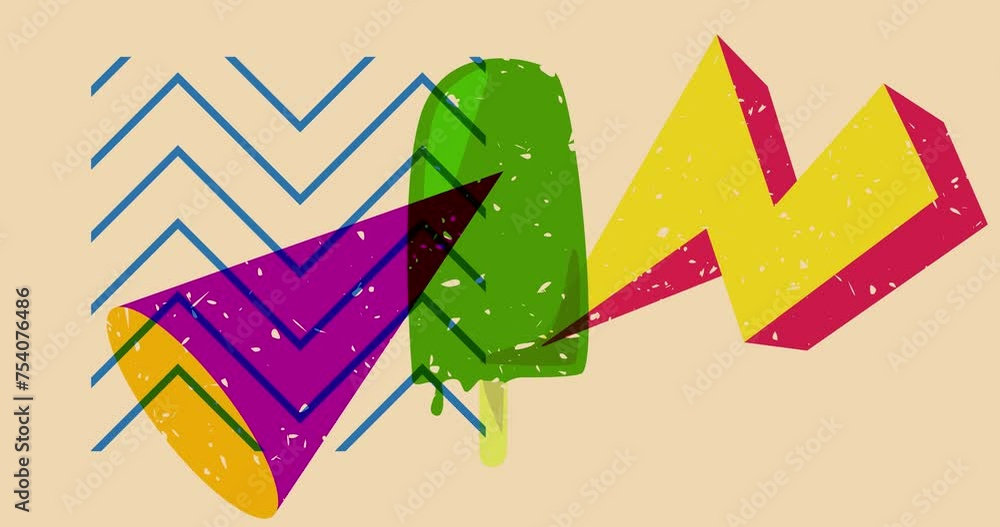 Poster risograph ice cream with geometric shapes animation. moving object in trendy riso graph design video