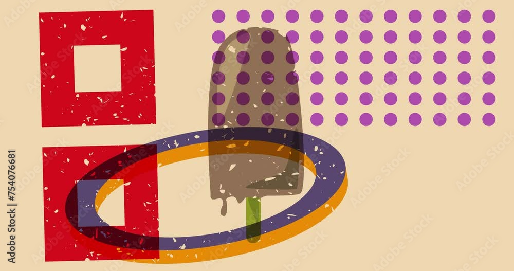 Poster risograph ice cream with geometric shapes animation. moving object in trendy riso graph design video