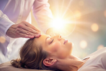 Intimate Close-up of Person Receiving Reiki Healing Session
 - obrazy, fototapety, plakaty