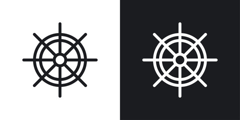 Ship Wheel Icon Designed in a Line Style on White background. - obrazy, fototapety, plakaty