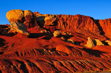 Sunset on the Twin Rocks of Capitol Reef National Park, Utah, Southwest USA.