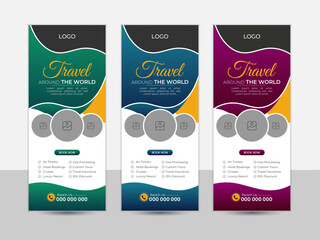 Modern Travel Roll Up Banner Design, Vector Graphic Design, Pull Up Banner Design For Travel Agency