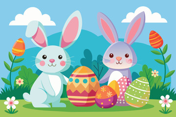 Obraz na płótnie Canvas Bunny Easter Eggs Clipart