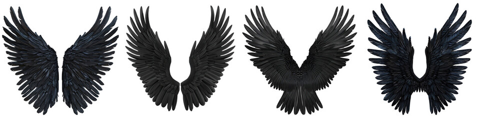 Pair of black wings  Hyperrealistic Highly Detailed Isolated On Transparent Background Png File